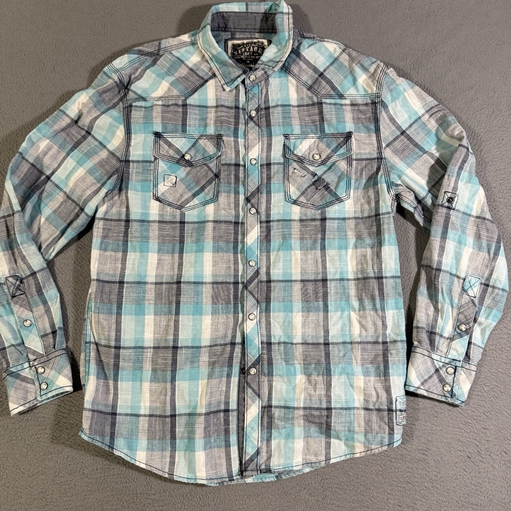 Buckle Black Shirt Men Medium Pearl Snap Cowboy Western Rodeo‎ Ranch Rockabilly